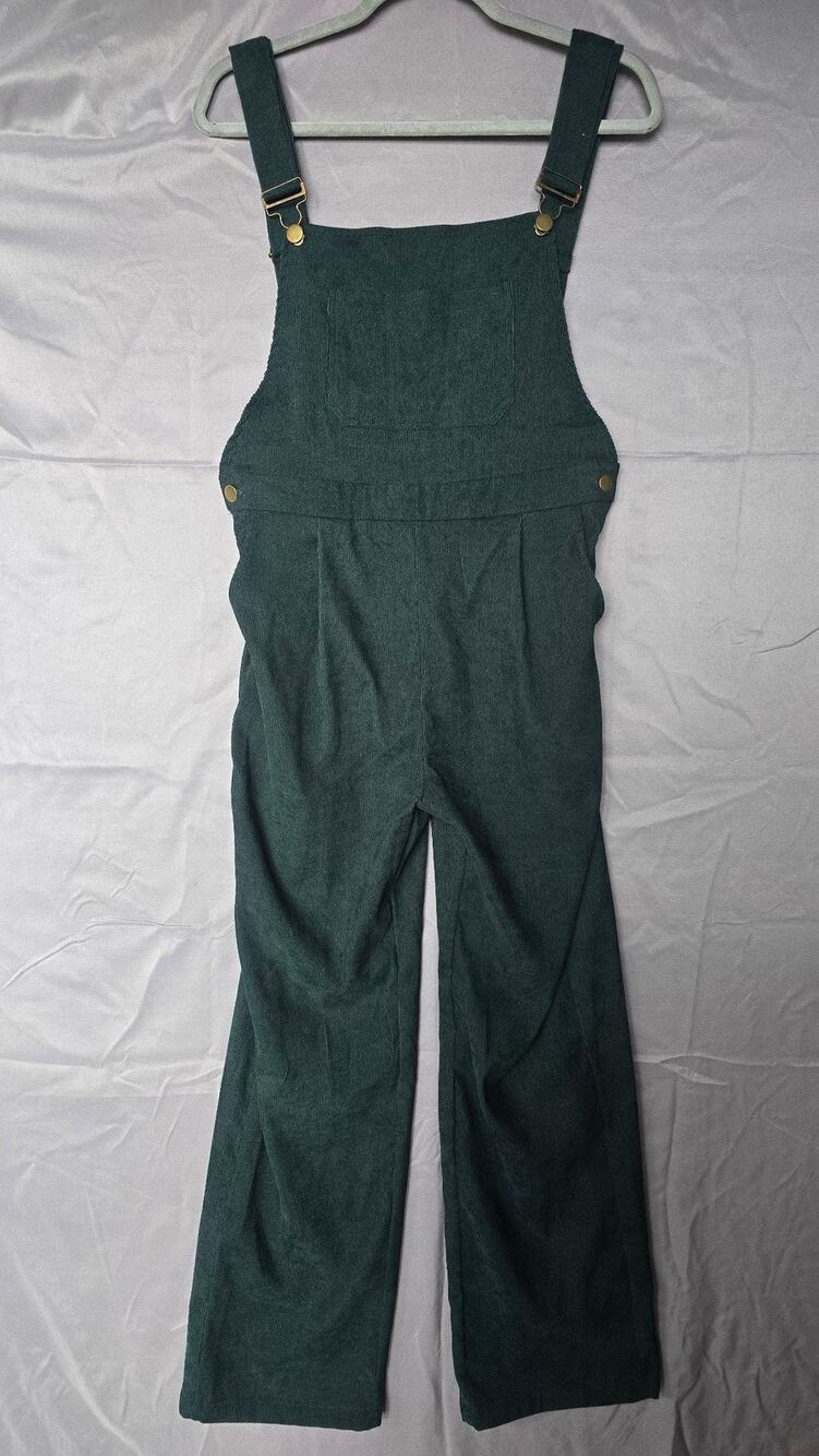 ZAFUL Overalls Womens XL Green Corduroy Bib Adjustable Straps Wide Leg Casual
